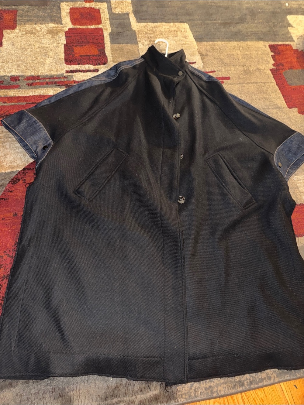 Zara Black Pea Coat with Denim-Trim Sleeves